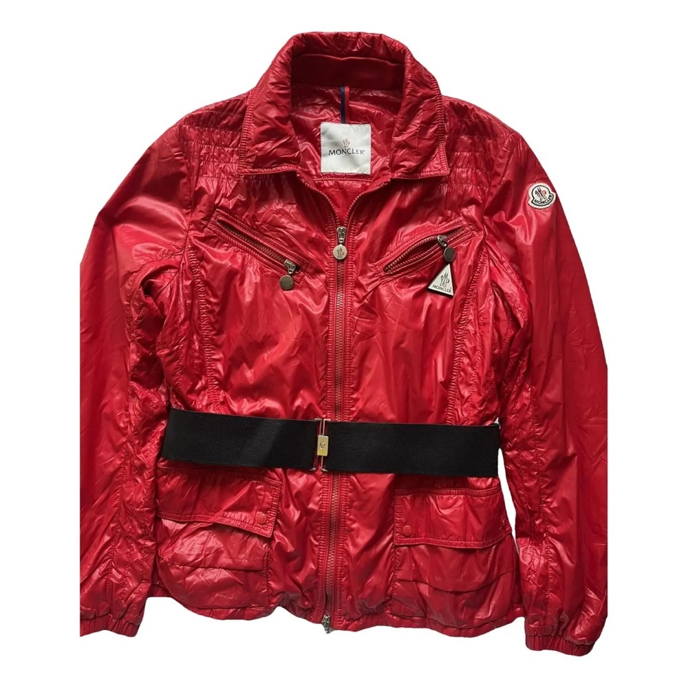 Moncler Red Lightweight Crimson Jacket with Black Ebony Belt Size 2